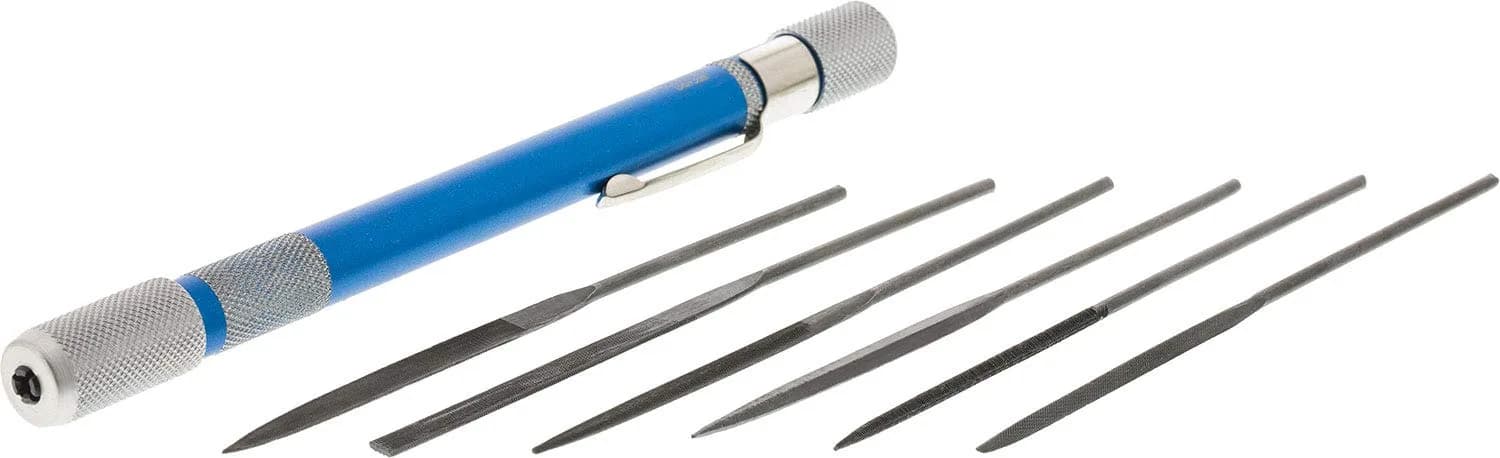 EUROTOOL Pocket Mini Needle File Set, 6 Piece | Fine Cut, 4" (100mm) for Jewelry & Watch Repair — Blue