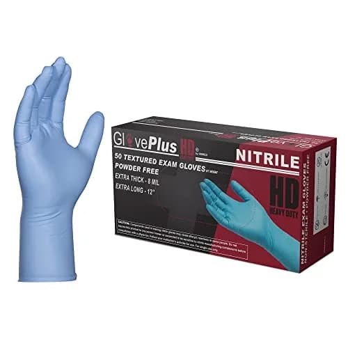 GLOVEPLUS HD Medical Blue Nitrile Gloves 8 mil, 12" Long | Powder-Free, Textured, Latex-Free, Extra Large thumbnail 8