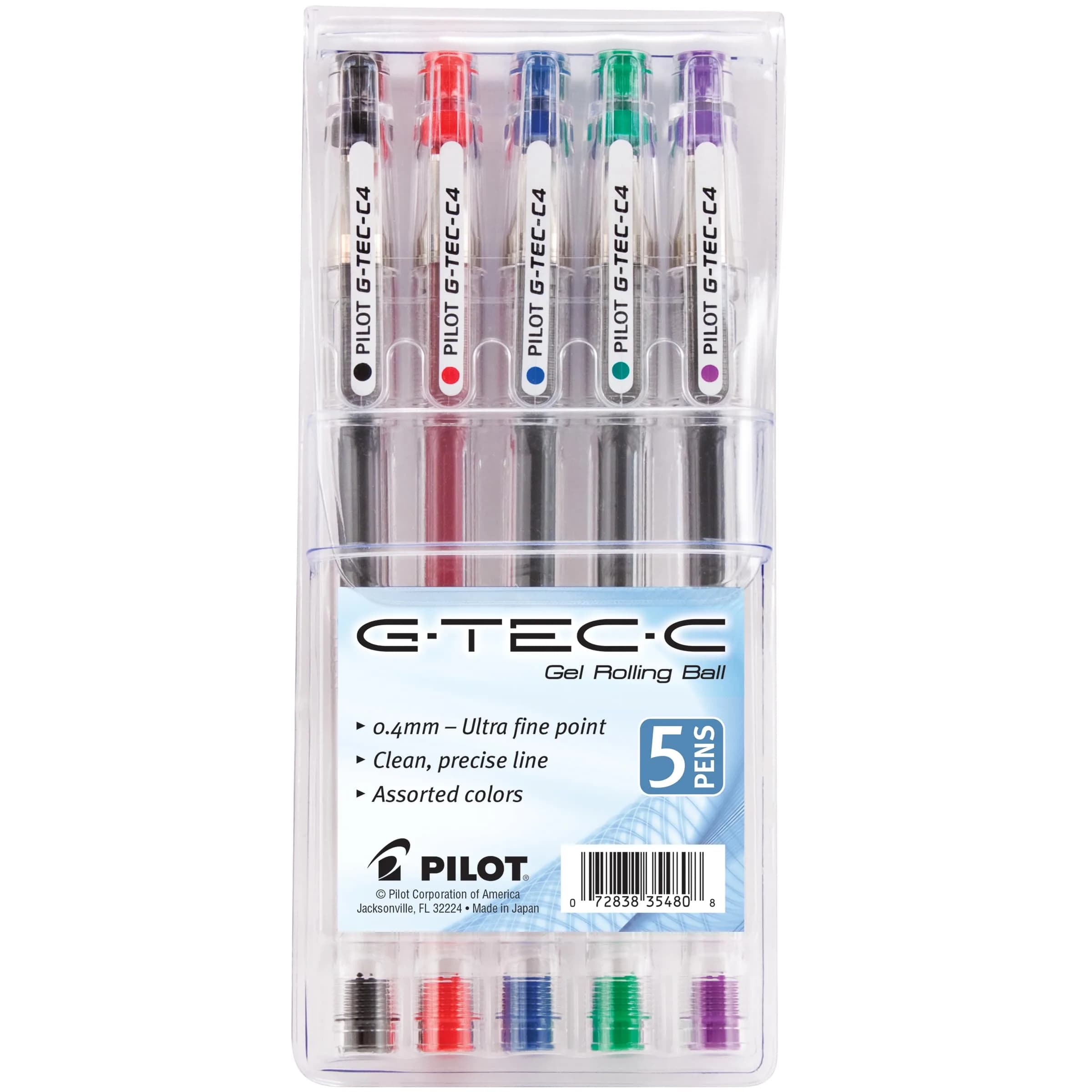 PILOT G-Tec-C Gel Ink Rollerball Pens Ultra Fine Point 0.4mm Assorted Colors 10-Pack Pouch | Smooth Ink Flow Writing Instrument — Black/Blue/Red/Green/Purple Ink