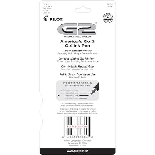 PILOT G2 Retractable Gel Pens, Fine Point 0.7mm, Black Ink, 5-Pack | Longest-Lasting Gel Ink Pens thumbnail 2