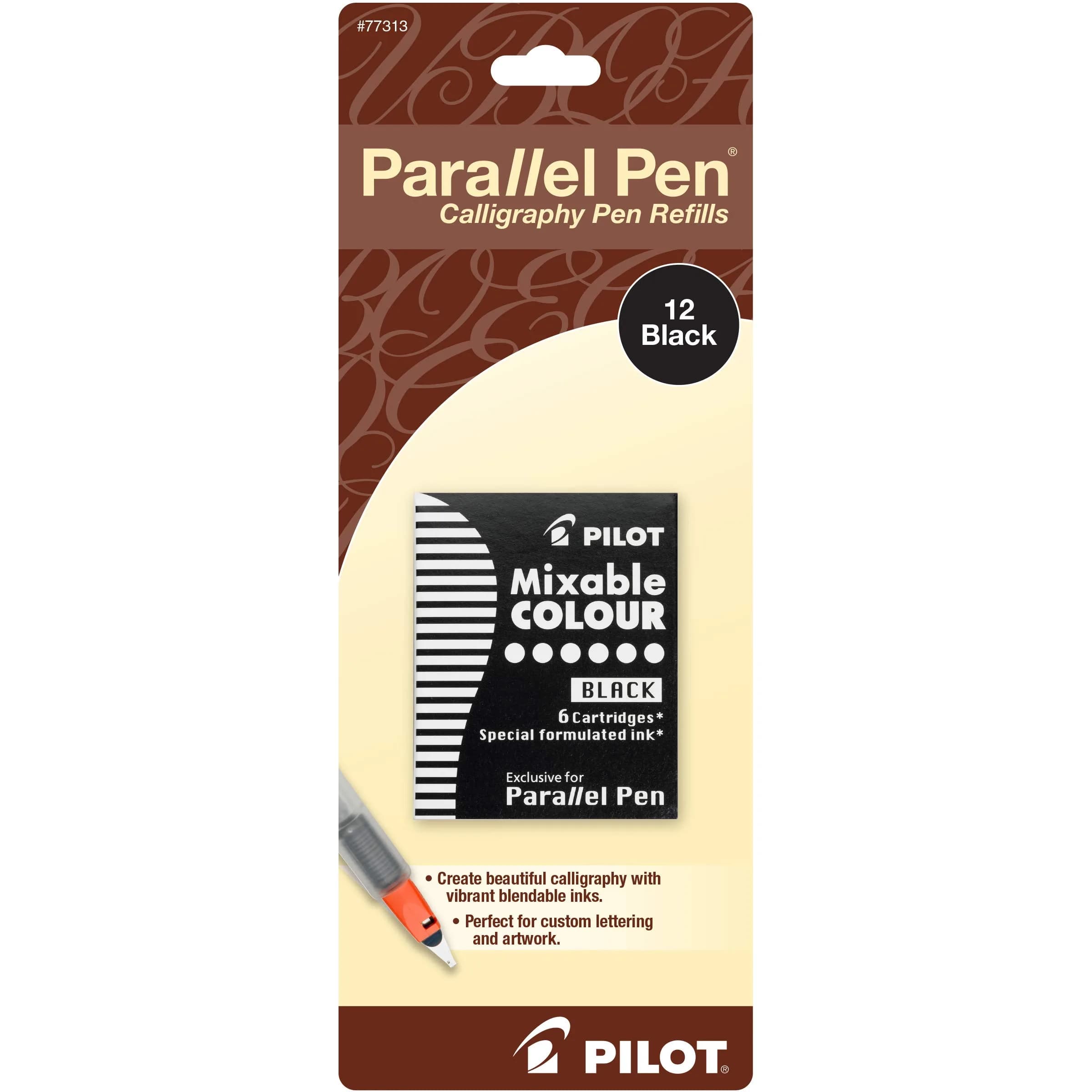 PILOT Parallel Mixable Color Ink Refills for Calligraphy Pens - Black Ink, 12-Pack — Black