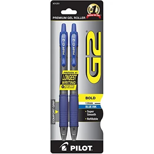 PILOT G2 Premium Blue Gel Pens, Bold Point (1.0mm), 2 Count Pack | Smooth Writing - main product image