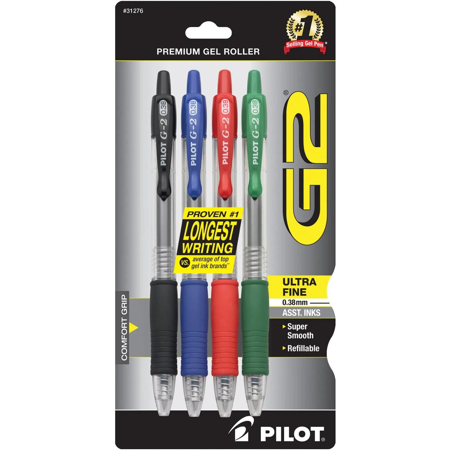 Pilot G2 Premium Gel Pens 0.38mm Assorted 4-Pack | Ultra Fine Point, Quick Dry, Refillable — Assorted 4