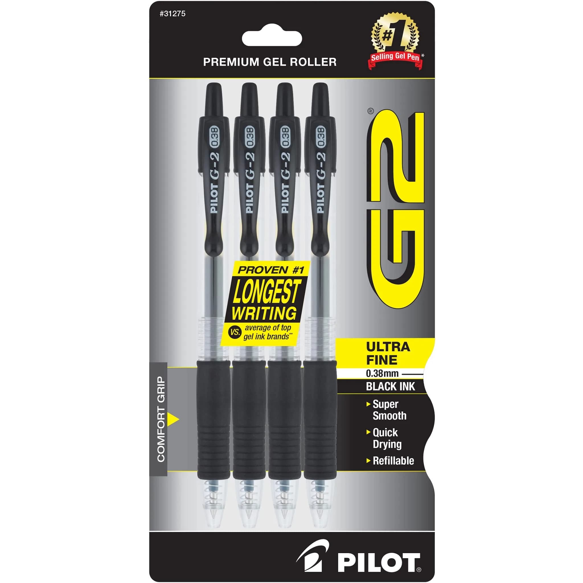 Pilot G2 Premium Retractable Gel Pen .38mm Black | Smooth, Long-Lasting Ink for Precise Writing