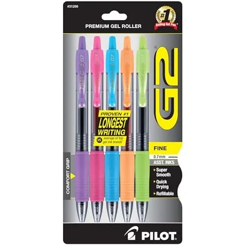Pilot G2 Premium Assorted Color Gel Pens, Fine Point 0.7mm, 5-Pack | Smooth Writing & Long-Lasting Ink thumbnail 1