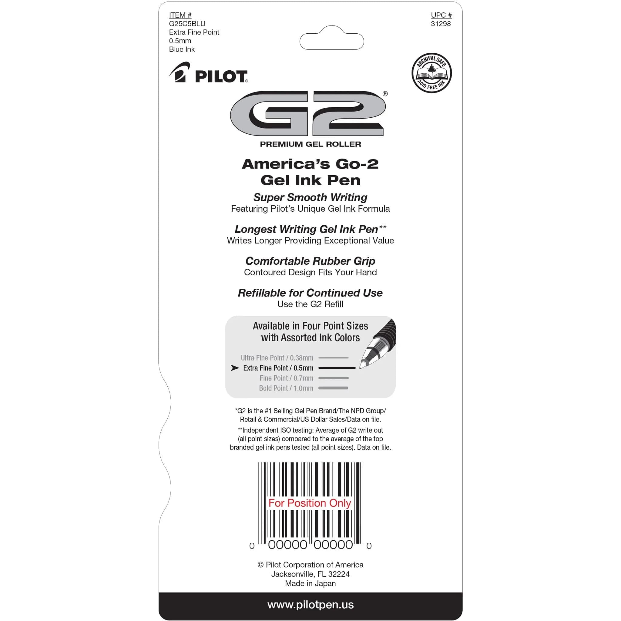 PILOT G2 Premium Refillable Gel Pens, Extra Fine Point 0.5mm, Blue Ink, 5-Pack | Smooth Writing & Long-Lasting - view 2