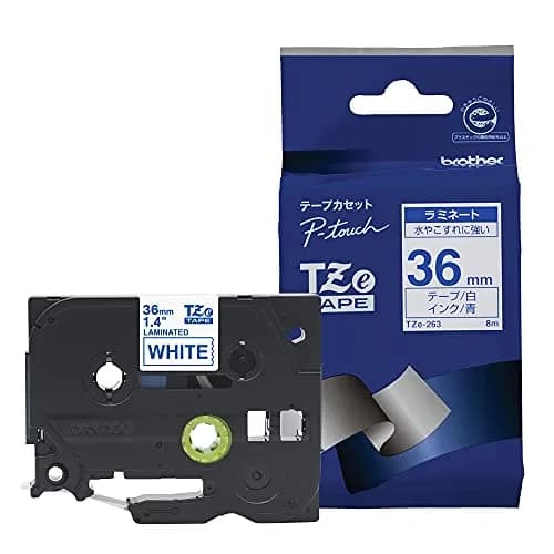 Brother Laminating Tape TZe-263 36mm | White Background/Blue Letters Laminated Tape thumbnail 1