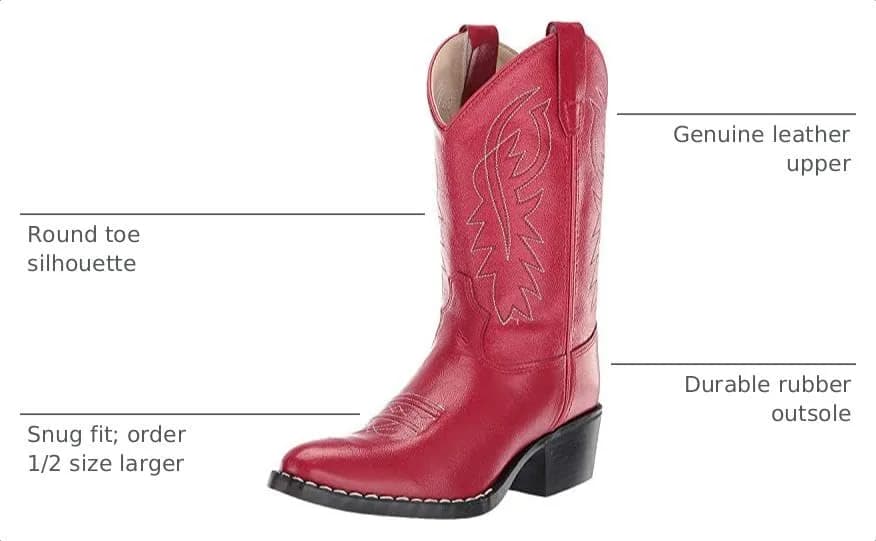 Old West Boots Girls Round Toe Boot Western, Red, 8 Toddler | Classic Western Style with Comfort thumbnail 3