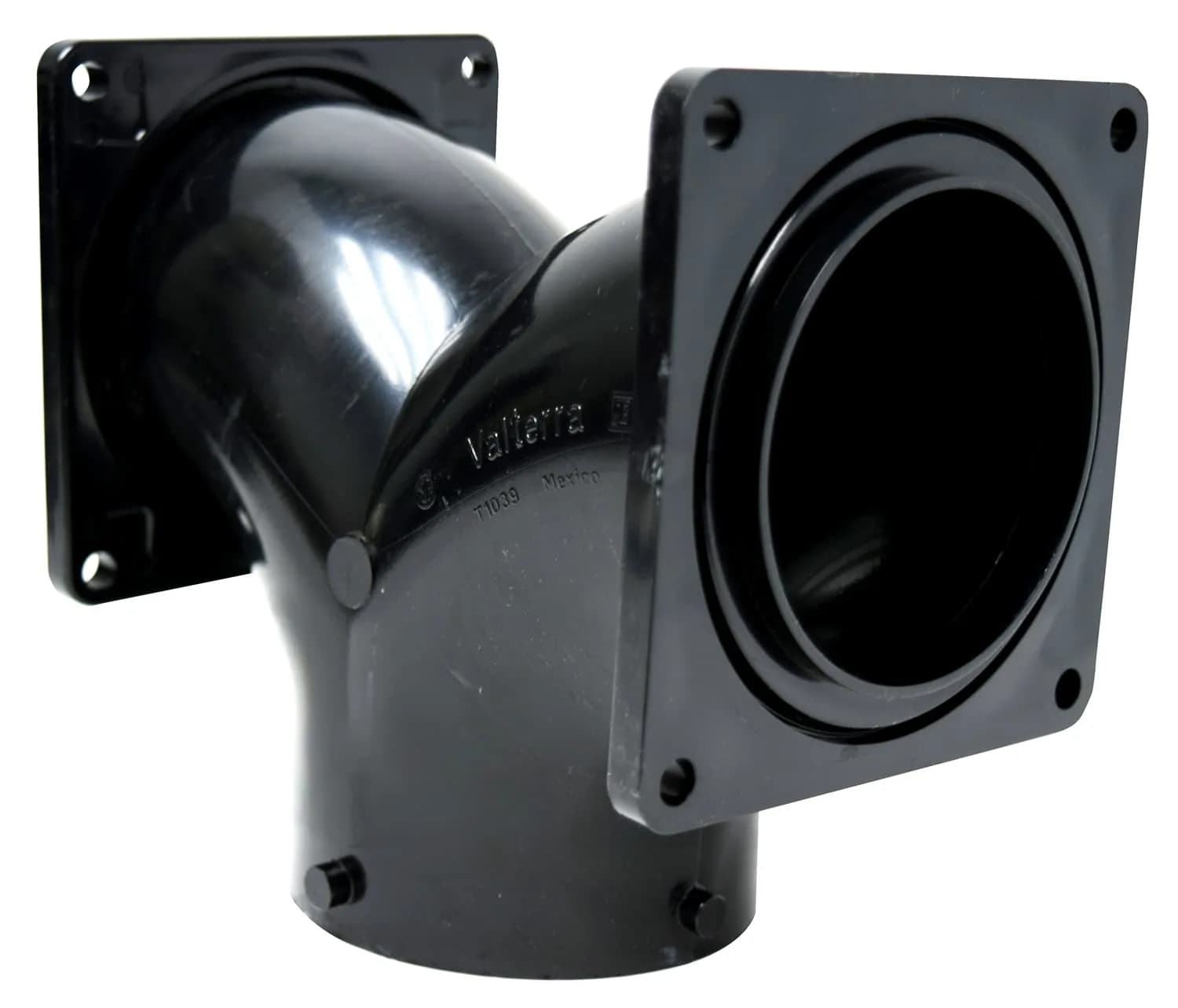 Valterra T1039 Two-Way Ell with 3" Bayonet x 3" Rotating Flange x 3" Rotating Flange, Black | Fits 1-3/8" to 1-5/8" thick doors - main product image