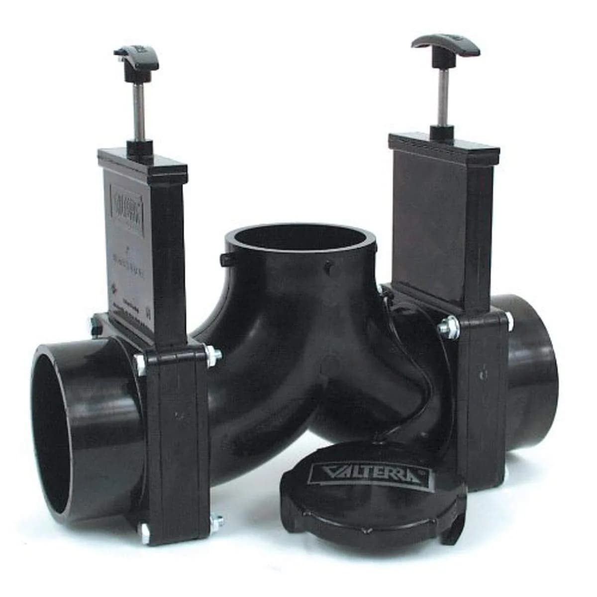 Valterra T84 3" Hub x 3" Hub x 3" Bay with Cap Double Ell Rotating Valve Assembly,Black | Heavy-Duty Replacement Part — Black
