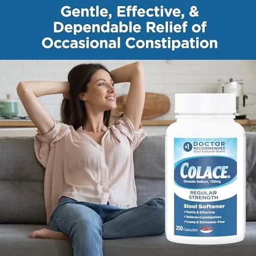 Colace Stool Softener Capsules 100 mg (250 Count) | Gentle Constipation Relief for Adults thumbnail 4
