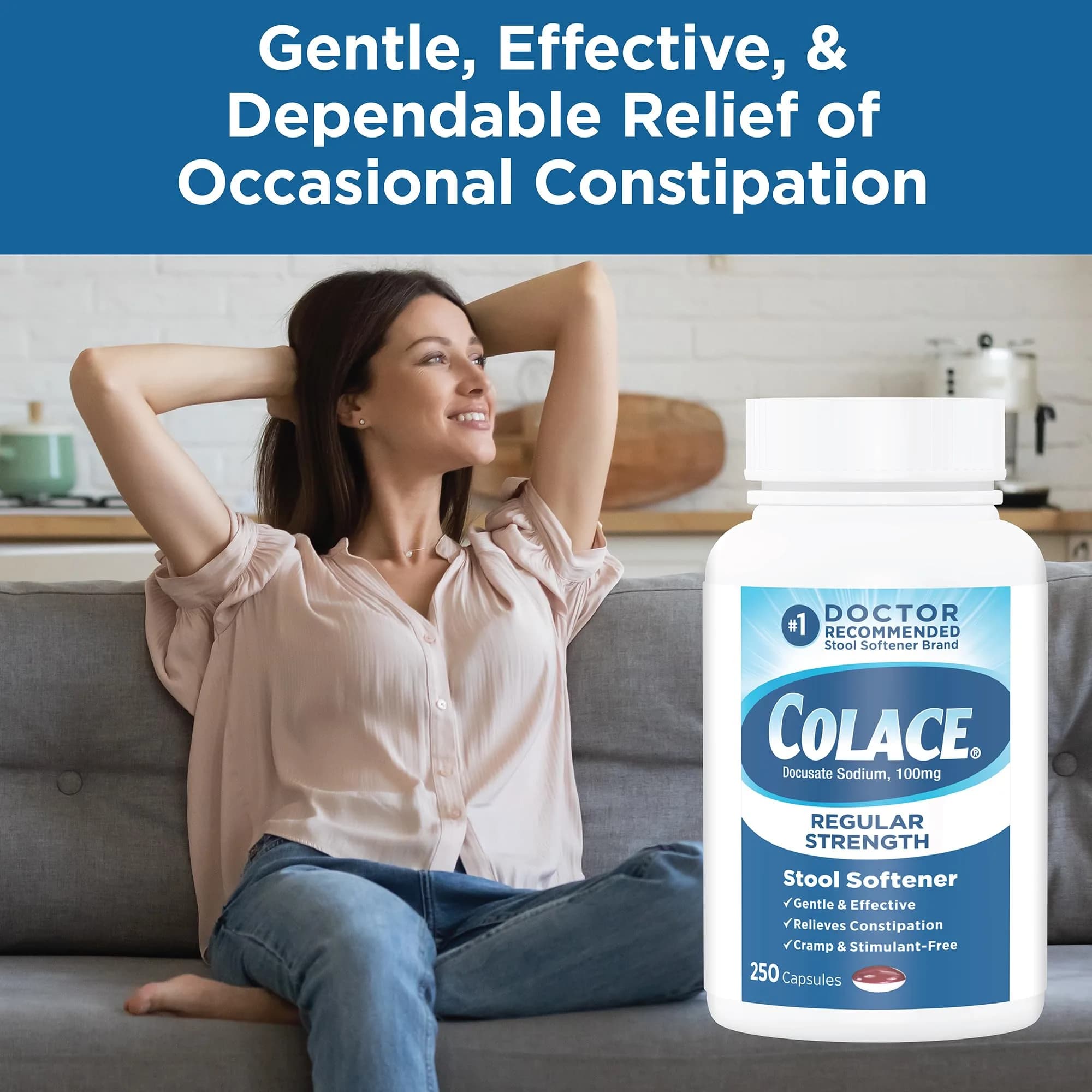 Colace Stool Softener Capsules 100 mg (250 Count) | Gentle Constipation Relief for Adults - view 4