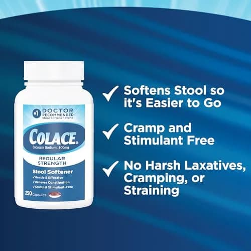 Colace Stool Softener Capsules 100 mg (250 Count) | Gentle Constipation Relief for Adults thumbnail 6
