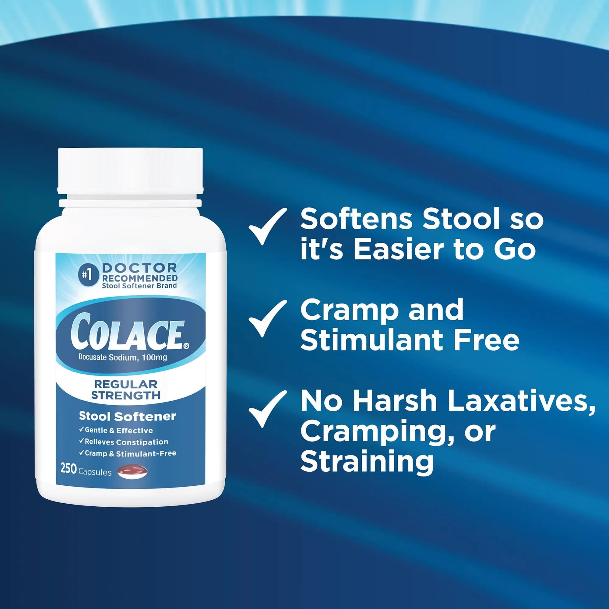 Colace Stool Softener Capsules 100 mg (250 Count) | Gentle Constipation Relief for Adults - view 6