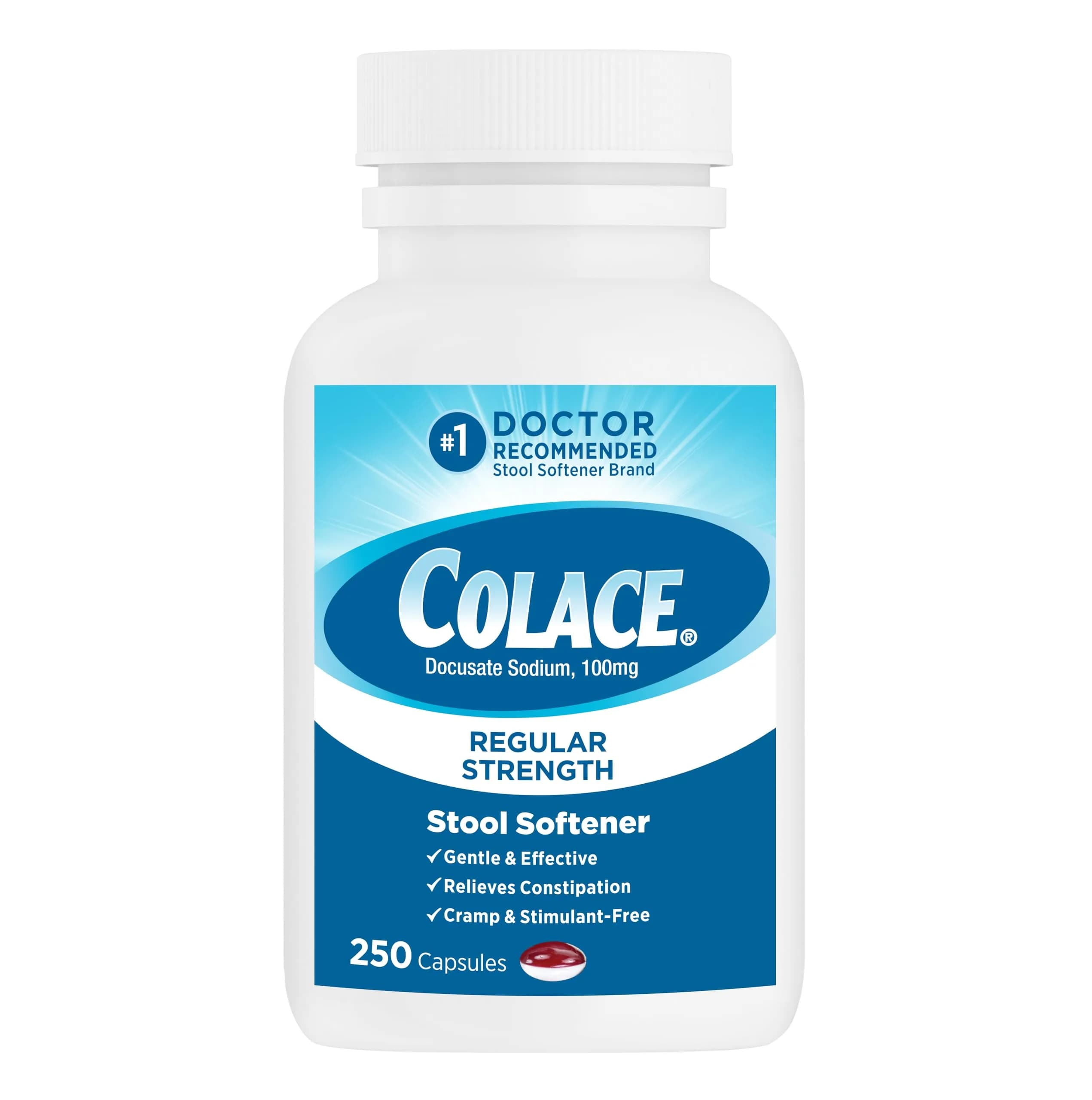 Colace Stool Softener Capsules 100 mg (250 Count) | Gentle Constipation Relief for Adults - main product image