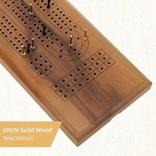 WE Games Classic Cribbage Board Set 3 Track Solid Walnut Wood Board with Metal Pegs | Educational Board Game for Adults and Families thumbnail 5