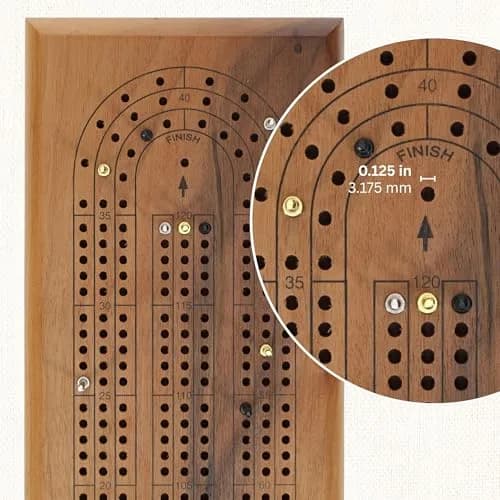WE Games Classic Cribbage Board Set 3 Track Solid Walnut Wood Board with Metal Pegs | Educational Board Game for Adults and Families thumbnail 6
