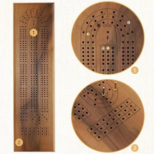 WE Games Classic Cribbage Board Set 3 Track Solid Walnut Wood Board with Metal Pegs | Educational Board Game for Adults and Families thumbnail 7