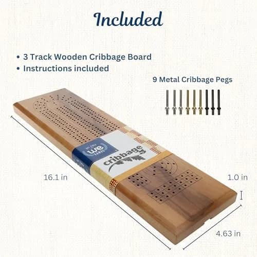 WE Games Classic Cribbage Board Set 3 Track Solid Walnut Wood Board with Metal Pegs | Educational Board Game for Adults and Families thumbnail 2