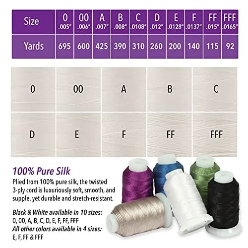 The Beadsmith Pure Silk Cord White Size 0 0.152 mm (0.006”) 600 Yards (1800 ft) | Luxury Jewelry Stringing thumbnail 5