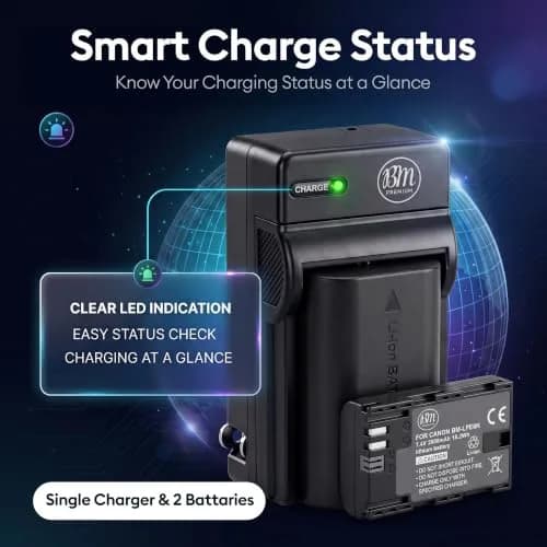 BM Premium LP-E6N 2-Pack Batteries & Charger for Canon EOS 60D 70D 80D 90D | Rechargeable Lithium-Ion Power thumbnail 5