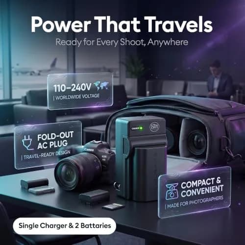BM Premium LP-E6N 2-Pack Batteries & Charger for Canon EOS 60D 70D 80D 90D | Rechargeable Lithium-Ion Power thumbnail 7