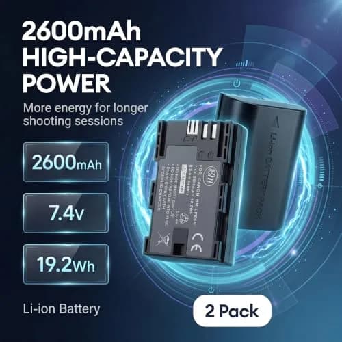 BM Premium LP-E6N 2-Pack Batteries & Charger for Canon EOS 60D 70D 80D 90D | Rechargeable Lithium-Ion Power thumbnail 2