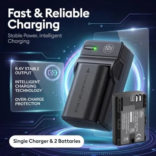 BM Premium LP-E6N 2-Pack Batteries & Charger for Canon EOS 60D 70D 80D 90D | Rechargeable Lithium-Ion Power thumbnail 3