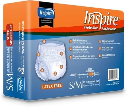 Inspire Protective Underwear for Men and Women | Adult Diapers | Disposable Pull Ups - 4 Bags of 20 | 80 Total (Small/Medium) thumbnail 7