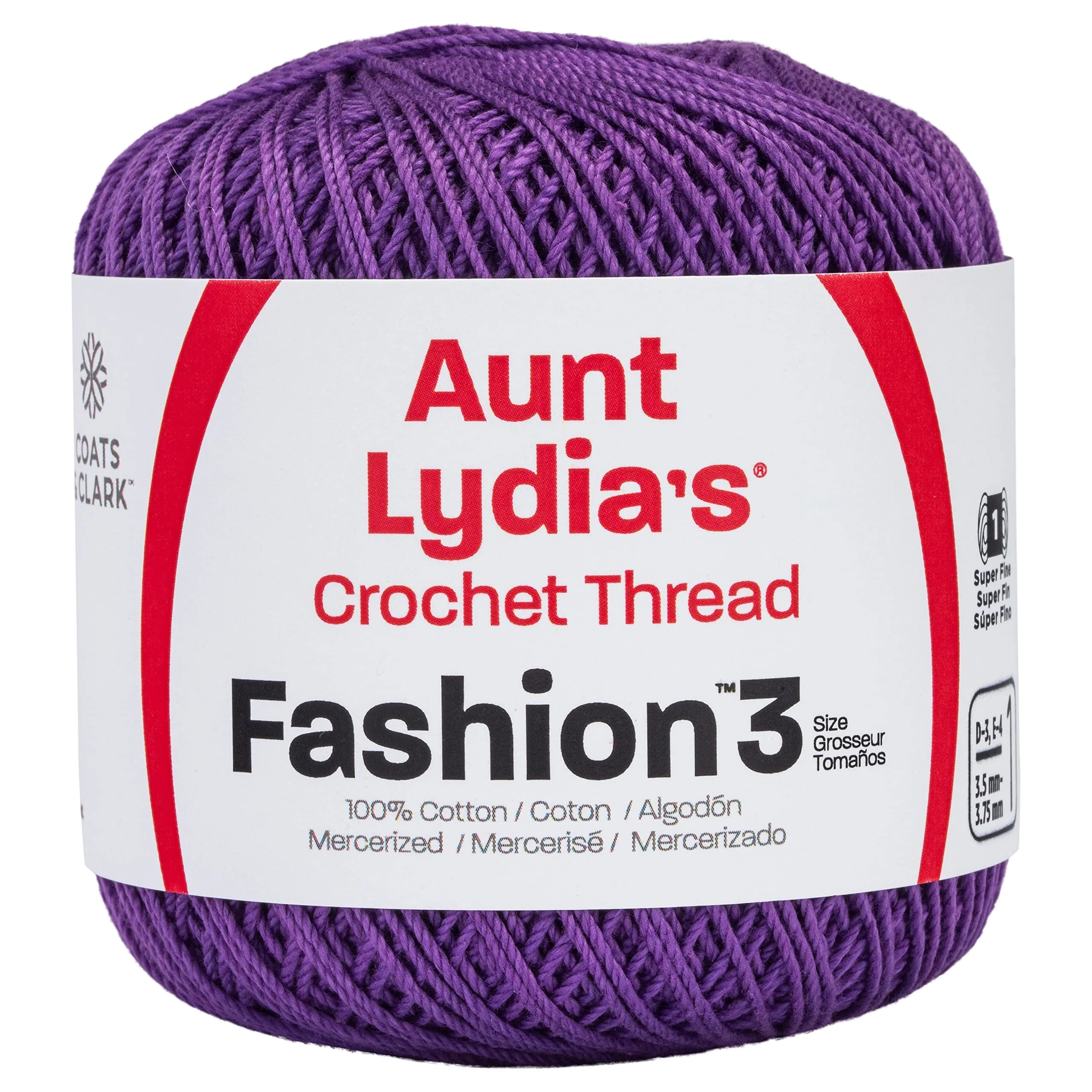 Red Heart Aunt Lydia's Fashion Crochet Cotton Size 3 | Soft Mercerized Cotton Yarn for Crochet & Fashion Accessories — Purple