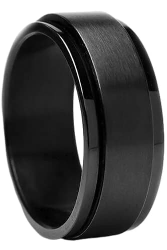 Metal Masters Men's 8MM Black Stainless Steel Spinner Ring Band | Hypoallergenic, Stress-Relief (70-120 chars) thumbnail 1