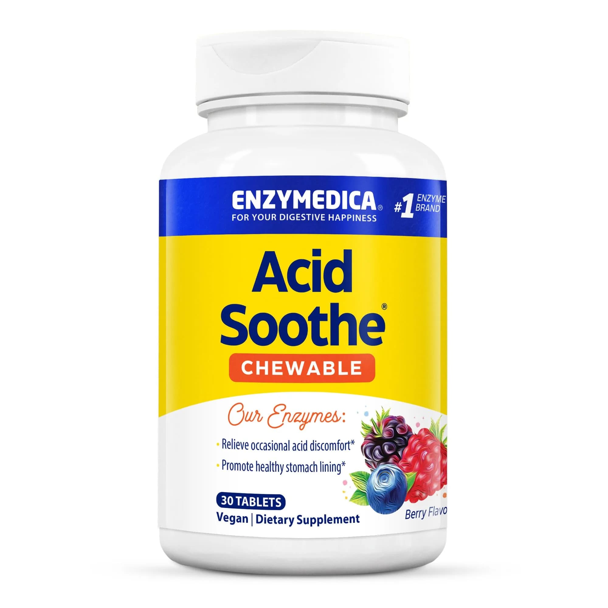 Enzymedica Acid Soothe Chewable Supplement for Women & Men - 30 Tablets | Supports Digestive Comfort & Heartburn Relief — No Color