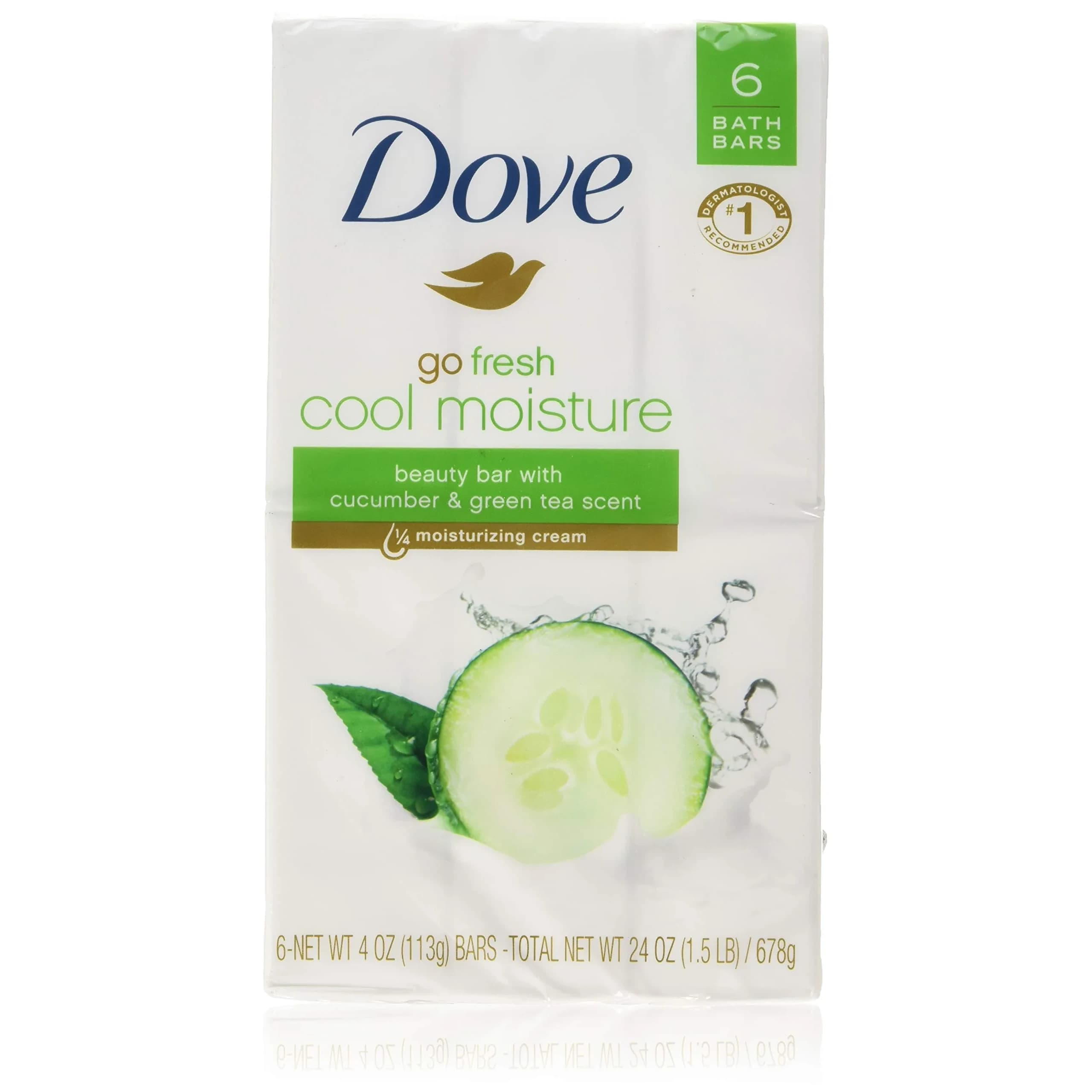 Dove Go Fresh Cool Moisture Beauty Bars 127g (4 oz) Pack of 6 | Refreshing Cucumber & Green Tea Scent