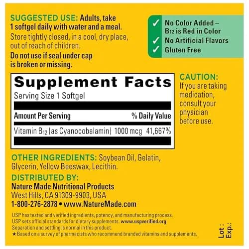 Nature Made Vitamin B12 1000 mcg Softgels (90 Count) | Energy Metabolism Support with USP Verification thumbnail 8