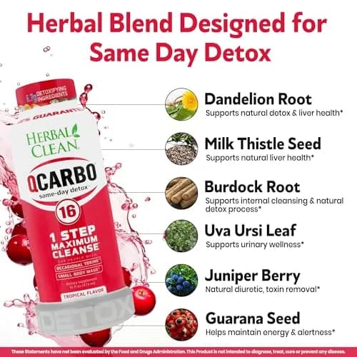 Herbal Clean Qcarbo16 Same-Day Detox Cleanse Drink 16 Fl Oz | Tropical Flavor for Moderate Toxin Levels thumbnail 4