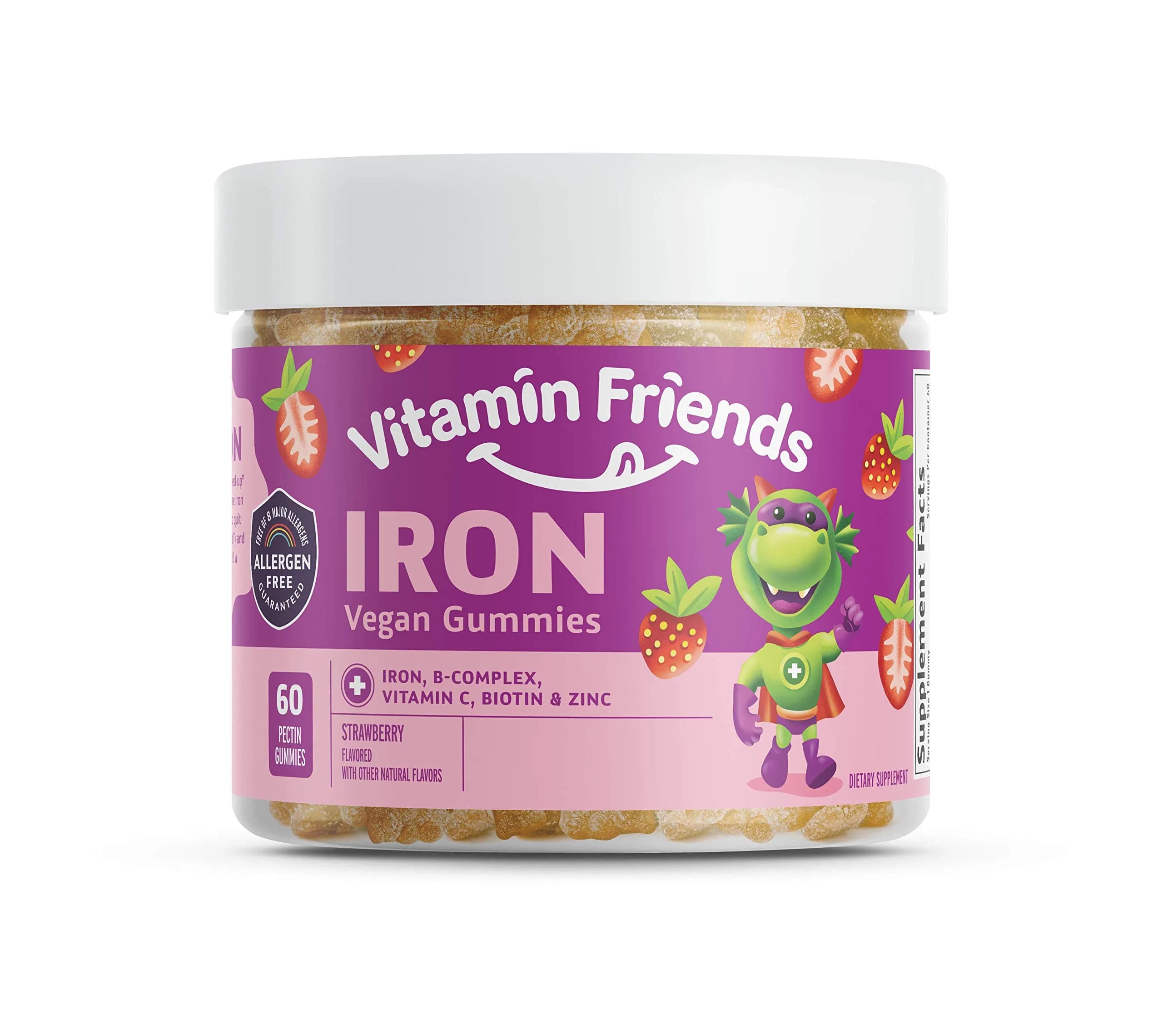 Vitamin Friends Vegan Multivitamin & Iron for Kids Gummies 60 Count (120 Day Supply) | Supports Body Function & Anemia — Strawberry