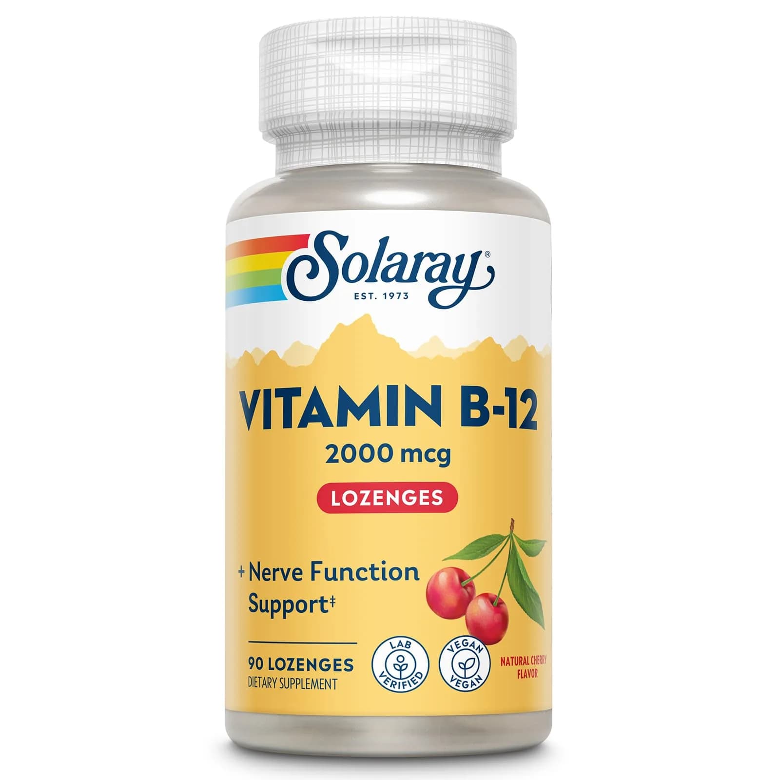 SOLARAY Vitamin B12 2000 mcg Lozenges No Sugar Cherry Flavor | Supports Nerve & Energy