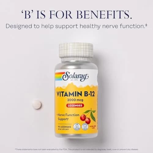 SOLARAY Vitamin B12 2000 mcg Lozenges No Sugar Cherry Flavor | Supports Nerve & Energy thumbnail 3