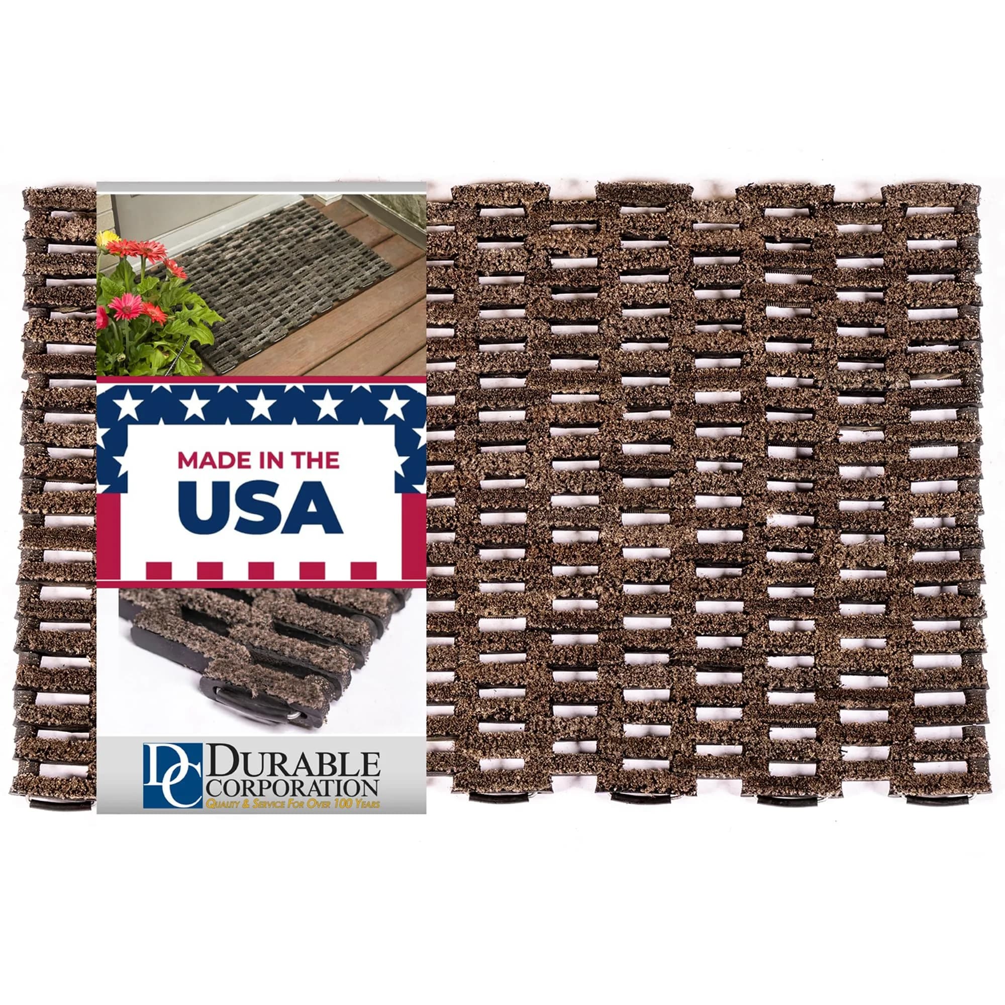 Durable Corporation Dura-Rug Outdoor Entrance Mat, 20" x 30" | Heavy Duty Dirt Trap with Recycled Tire Links — Natural