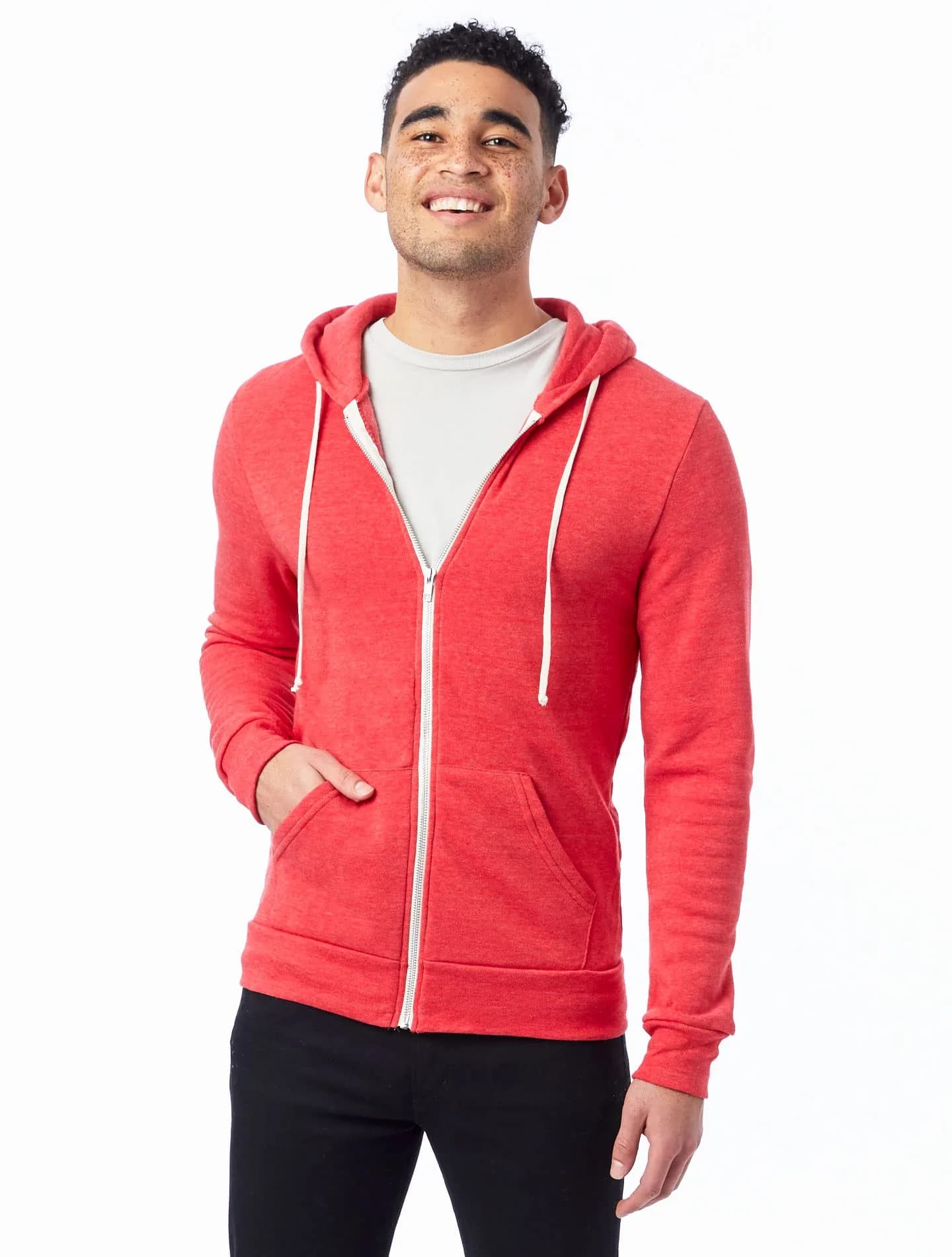 Alternative Men Rocky Fleece Zip Hoodie, Eco True Red, Medium | Slim Fit Eco-Fleece Hoodie for Cold Weather
