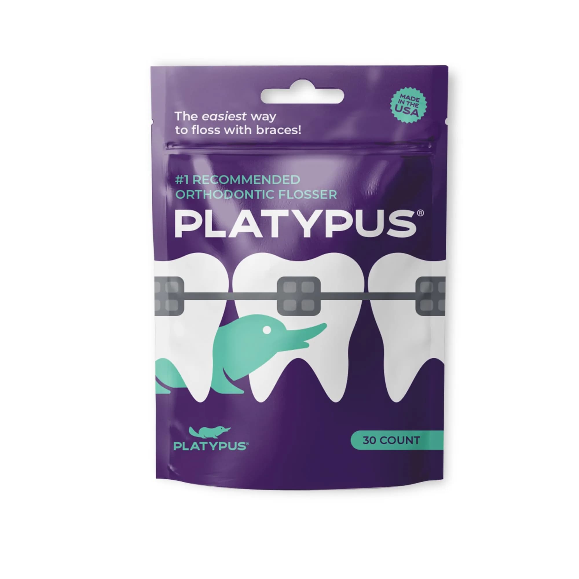 Platypus Orthodontic Flossers for Braces, 30 Count (Pack of 1) | Orthodontist Recommended for Daily Use — White