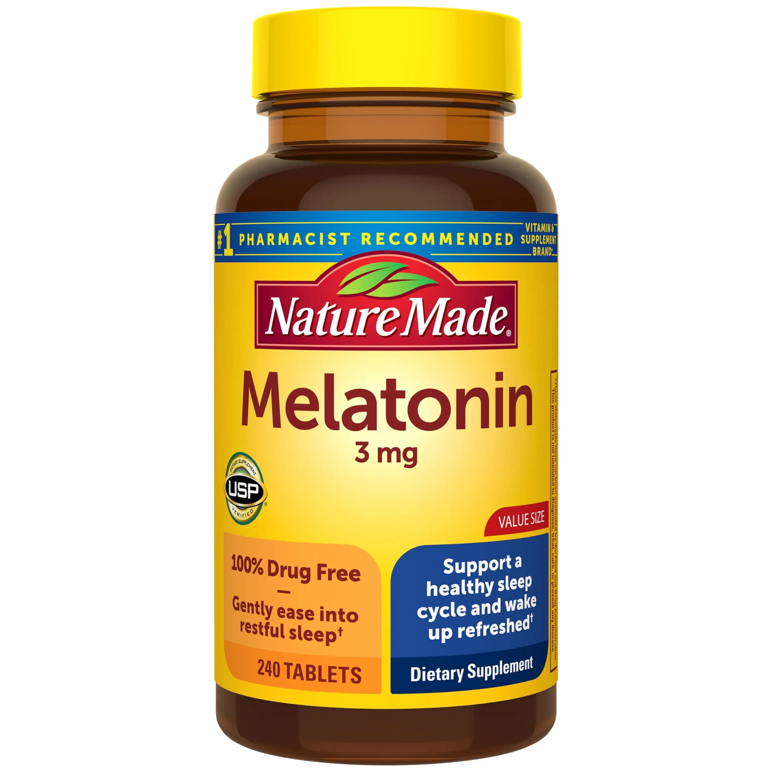 Nature Made Melatonin 3mg Tablets 240 Count (Pack of 1) | USP Verified Sleep Aid - main product image