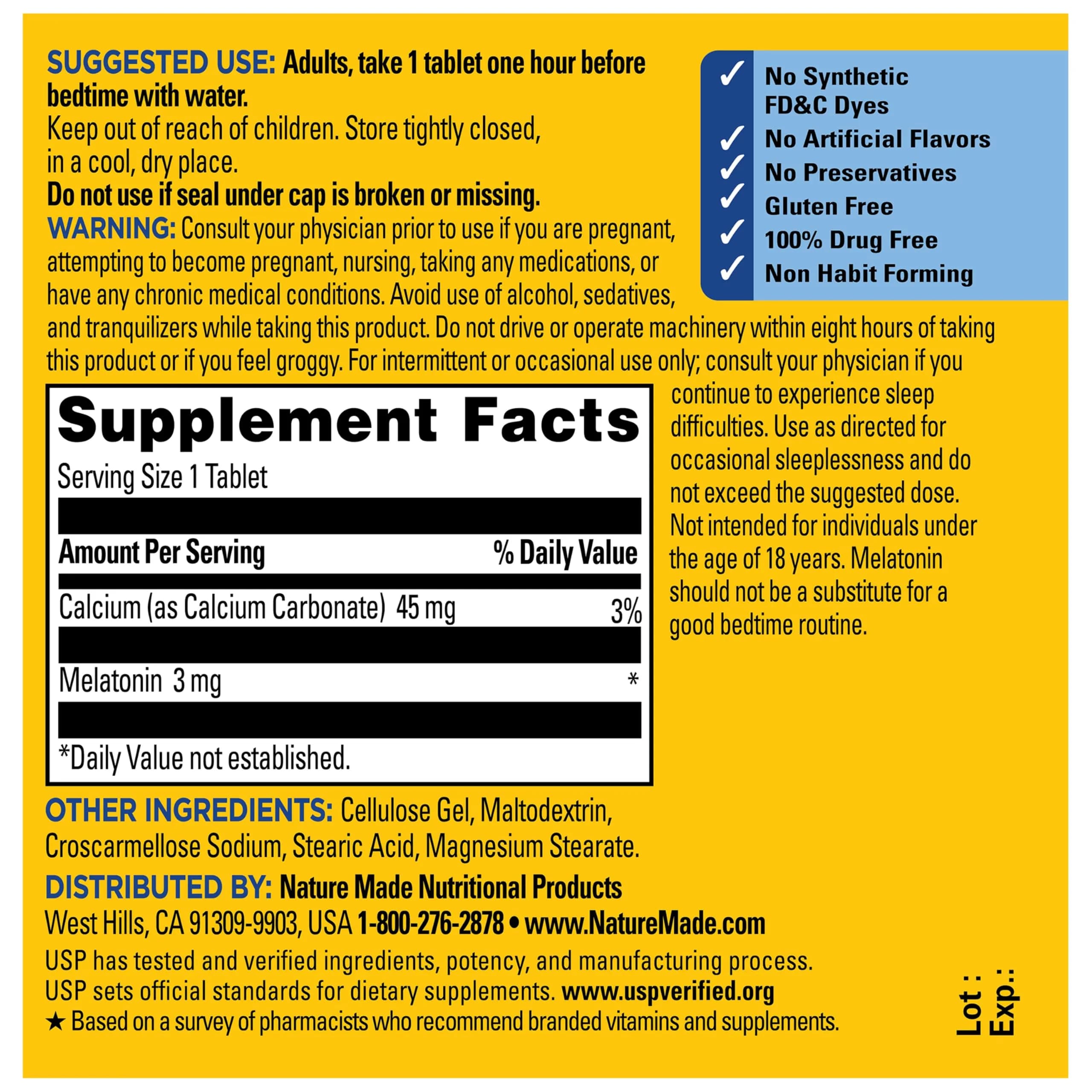 Nature Made Melatonin 3mg Tablets 240 Count (Pack of 1) | USP Verified Sleep Aid - view 7