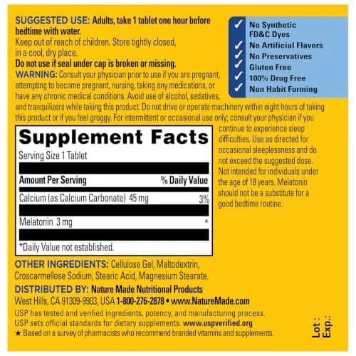 Nature Made Melatonin 3mg Tablets 240 Count (Pack of 1) | USP Verified Sleep Aid thumbnail 7