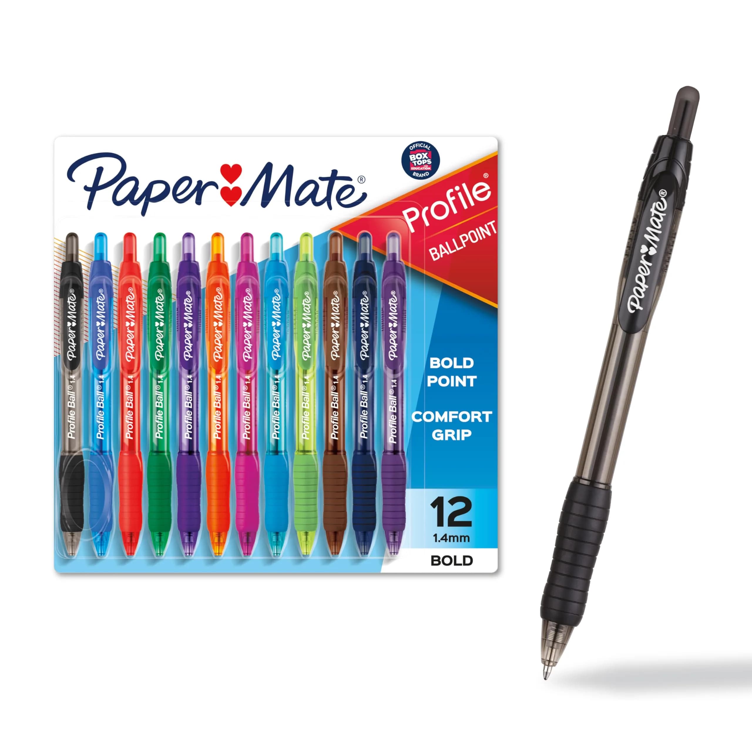 Paper Mate Profile Retractable Ballpoint Pens, Bold Point (1.4mm), Assorted Colors, 12 Count | Smooth Ink Flow - main product image