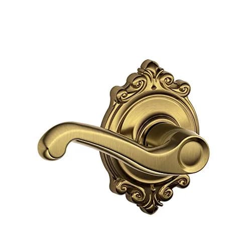 Schlage Flair Passage Door Handle, Reversible, Antique Brass | Traditional Style with Durable Brass Finish thumbnail 1