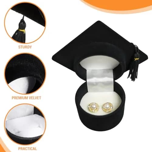 Novel Box Black Novelty Jewelry Ring/Earring Flocked Velvet Graduation Hat | Unique Gift Presentation (70-120 chars) thumbnail 5
