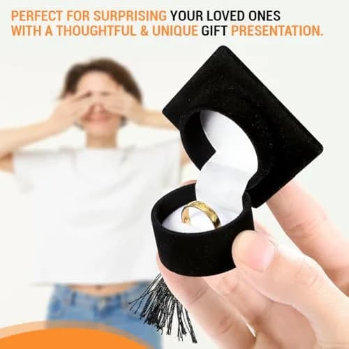 Novel Box Black Novelty Jewelry Ring/Earring Flocked Velvet Graduation Hat | Unique Gift Presentation (70-120 chars) thumbnail 6