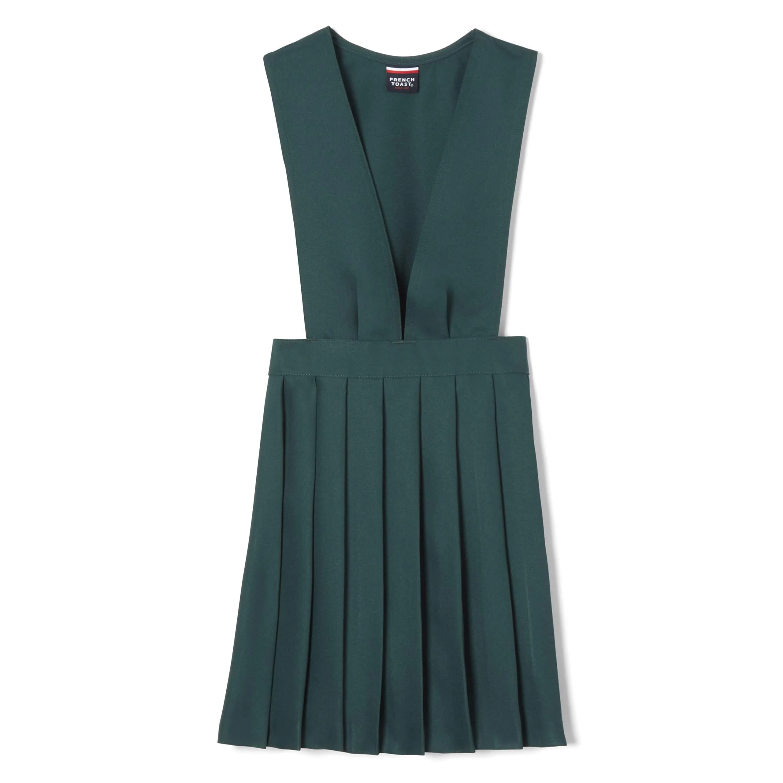 French Toast Girls' V-Neck Pleated Jumper, Hunter Green, 18 Plus | Classic School Uniform for Girls - main product image