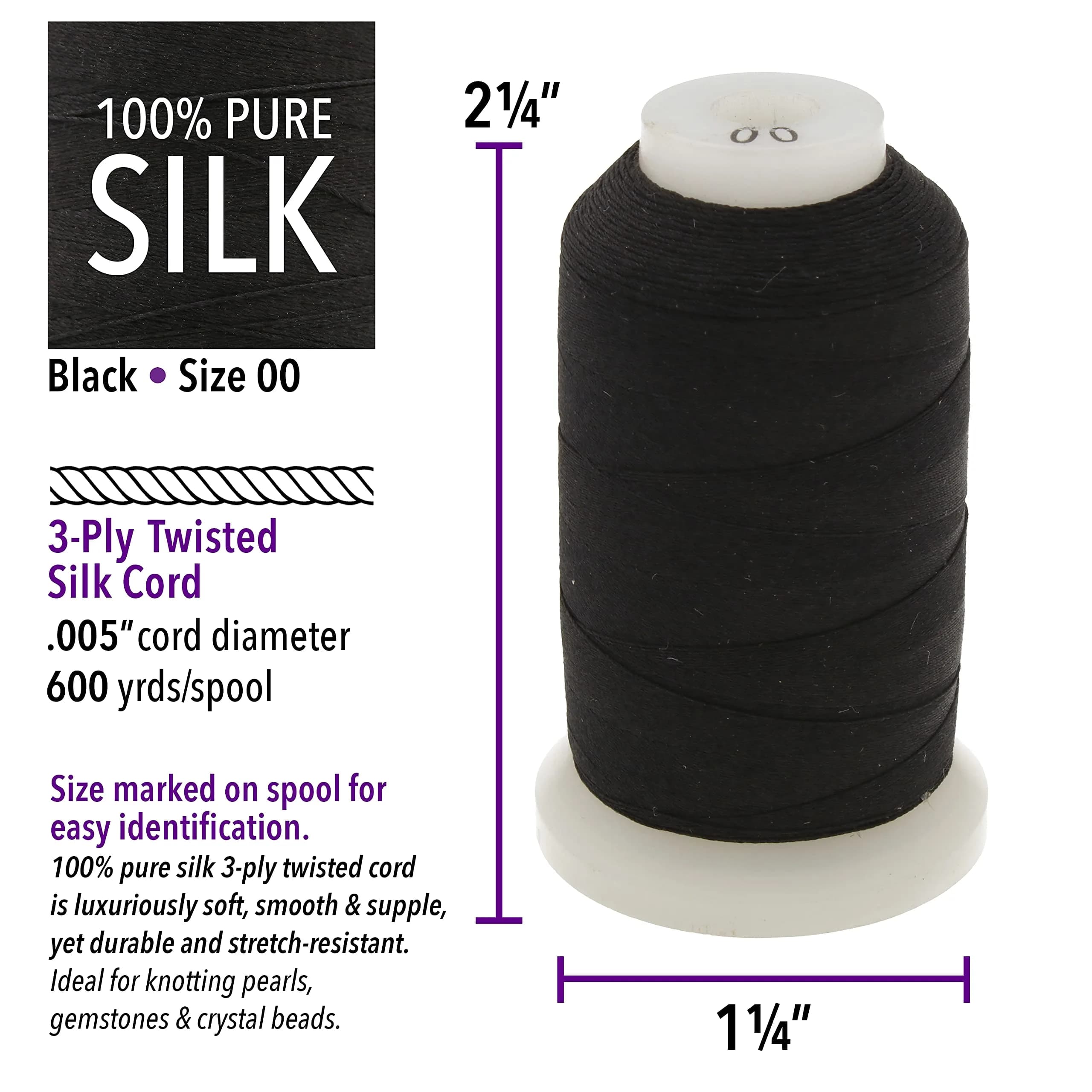 The Beadsmith Pure Silk Cord – Black, Size 00 | Luxurious 0.127mm 695 Yards for Jewelry & Crafts thumbnail 7